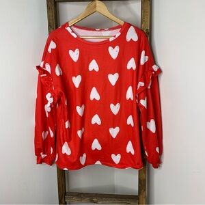 SHEIN Red Heart Patterned Long Sleeve Top Size L